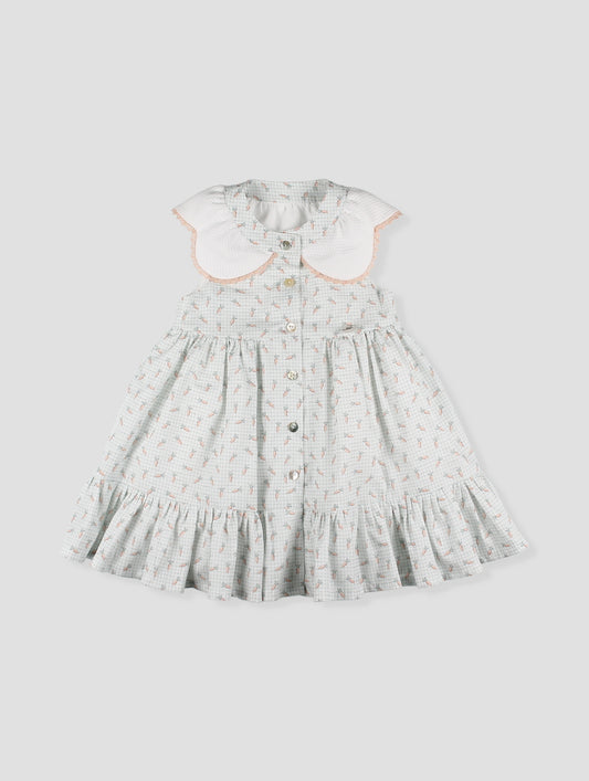 Vestido bebé niña estampado con cuello bordado