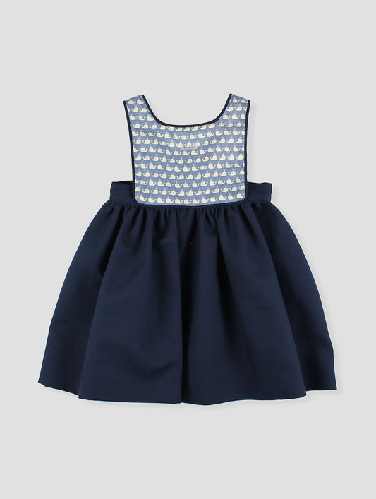 Vestido bebé niña azul marino con pechera estampada