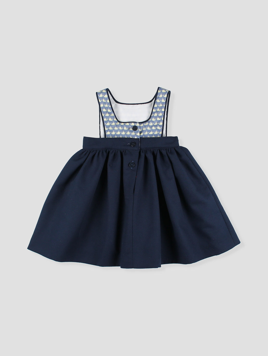Vestido bebé niña azul marino con pechera estampada