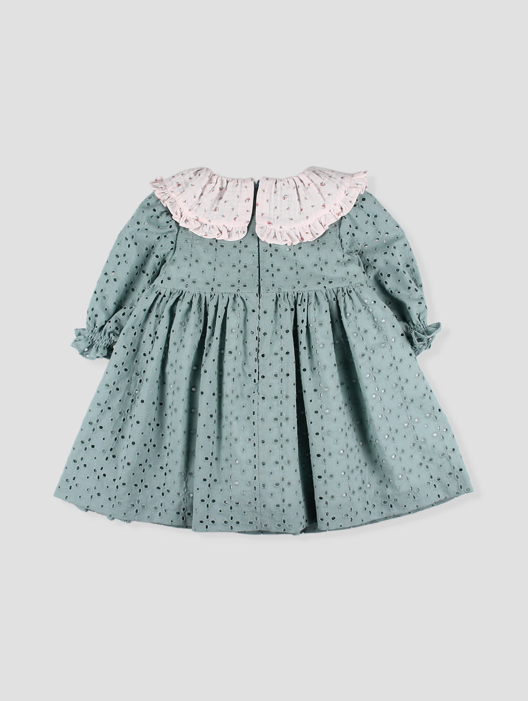 Vestido bebé niña verde agua con cuello floral