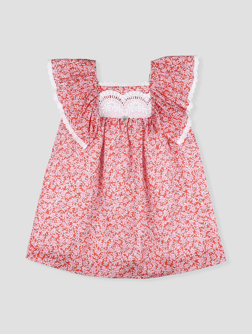 Vestido bebé niña estampado floral coral con encaje