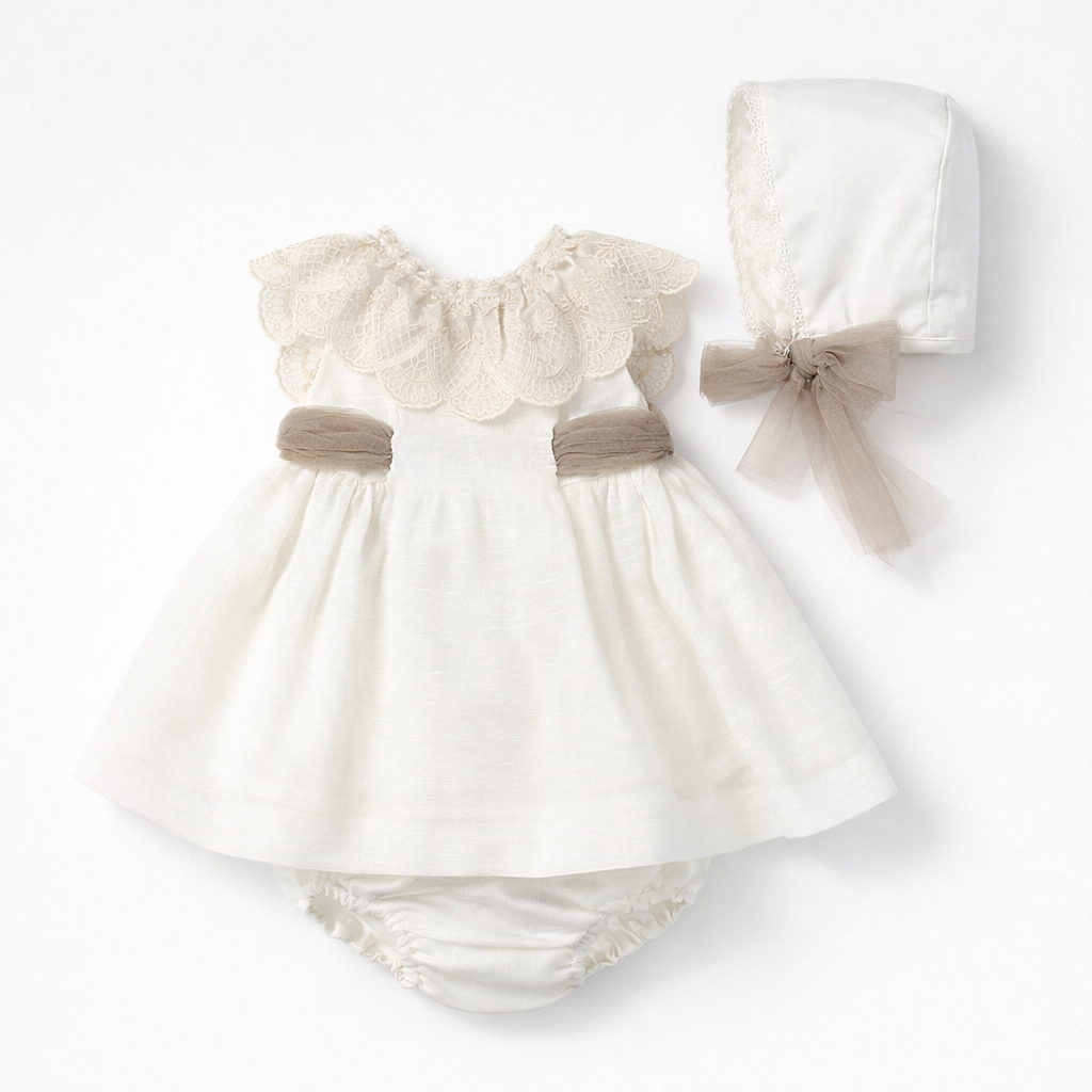 Conjunto bebé ceremonia vestido y capota