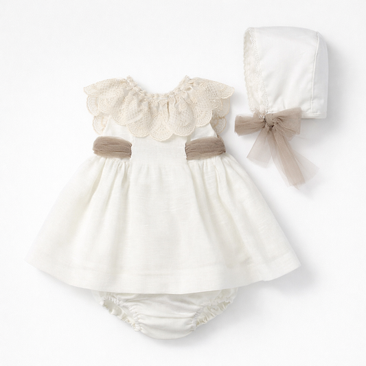 Conjunto bebé ceremonia vestido y capota