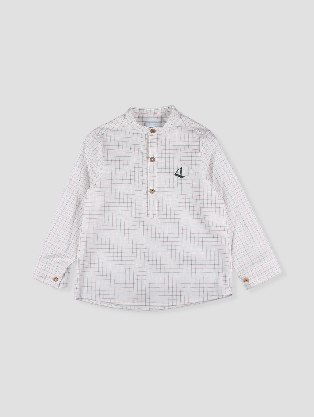 Conjunto niño camisa cuadros con bordado y bermuda verde agua