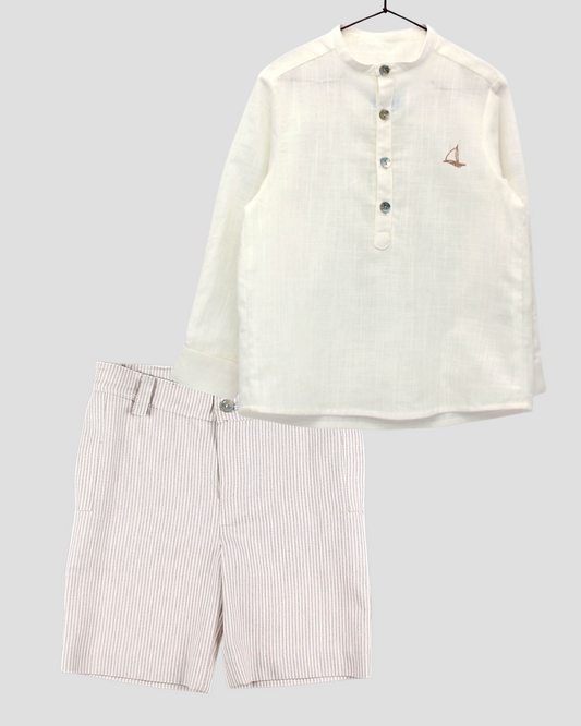 Conjunto camisa cuello mao y short a rayas