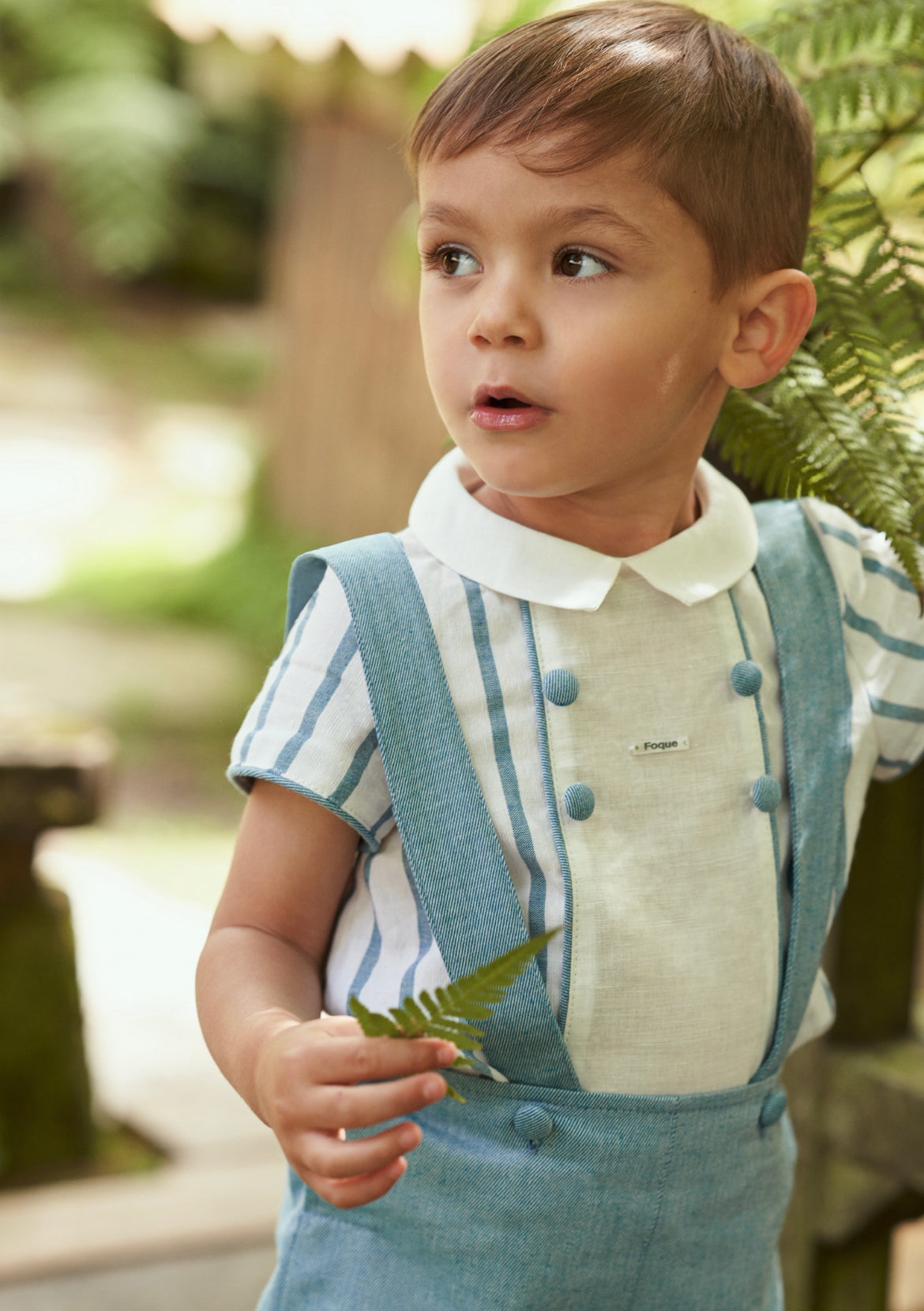 Striped button-down shirt overalls set