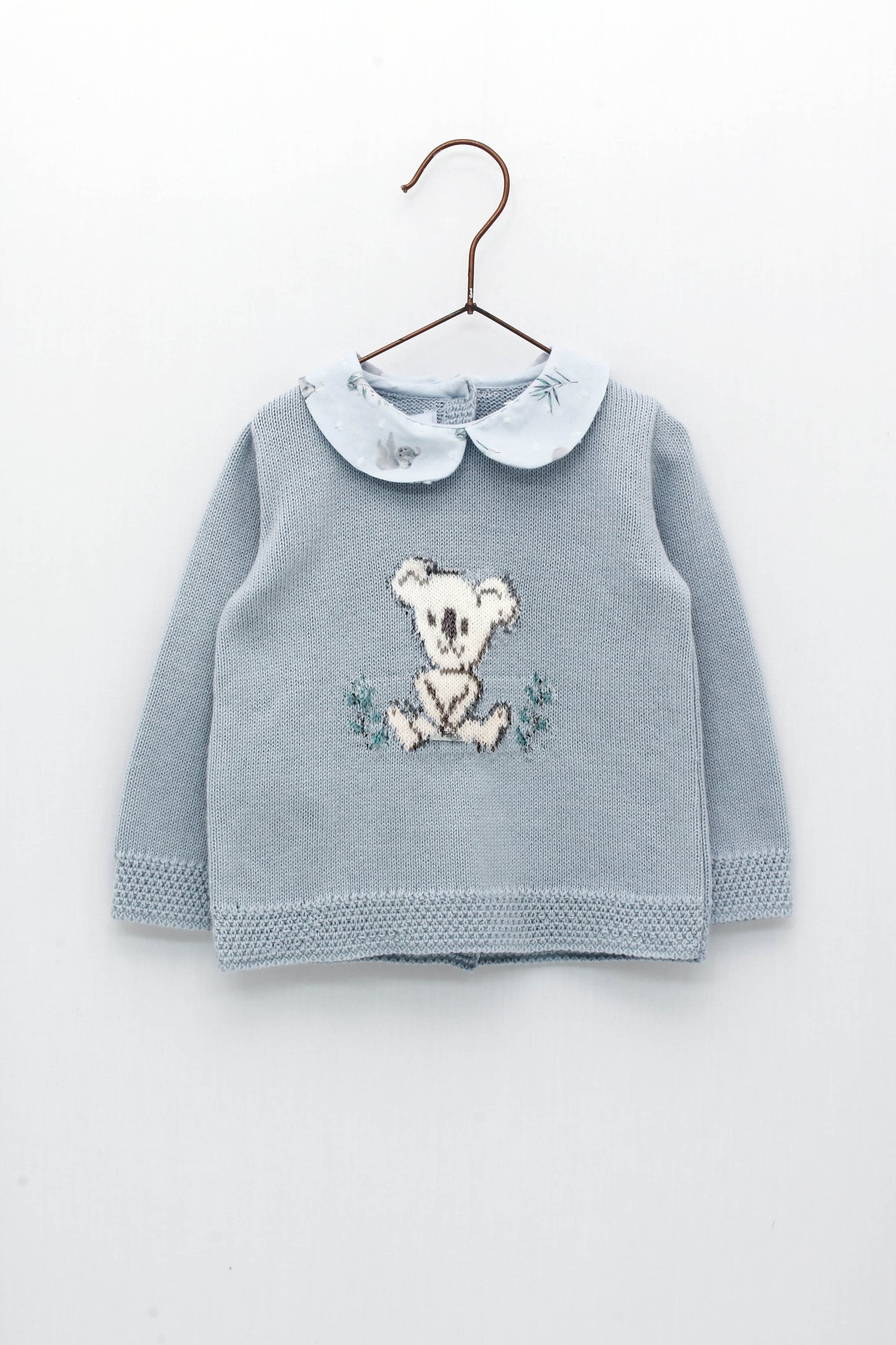 Set of baby collared vest with koala print and basic cotton leggings. Biologist