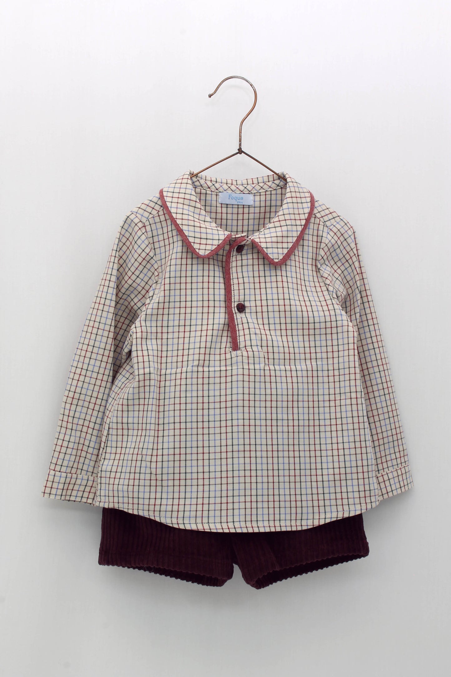 Checkered Shirt and Corduroy Shorts Set