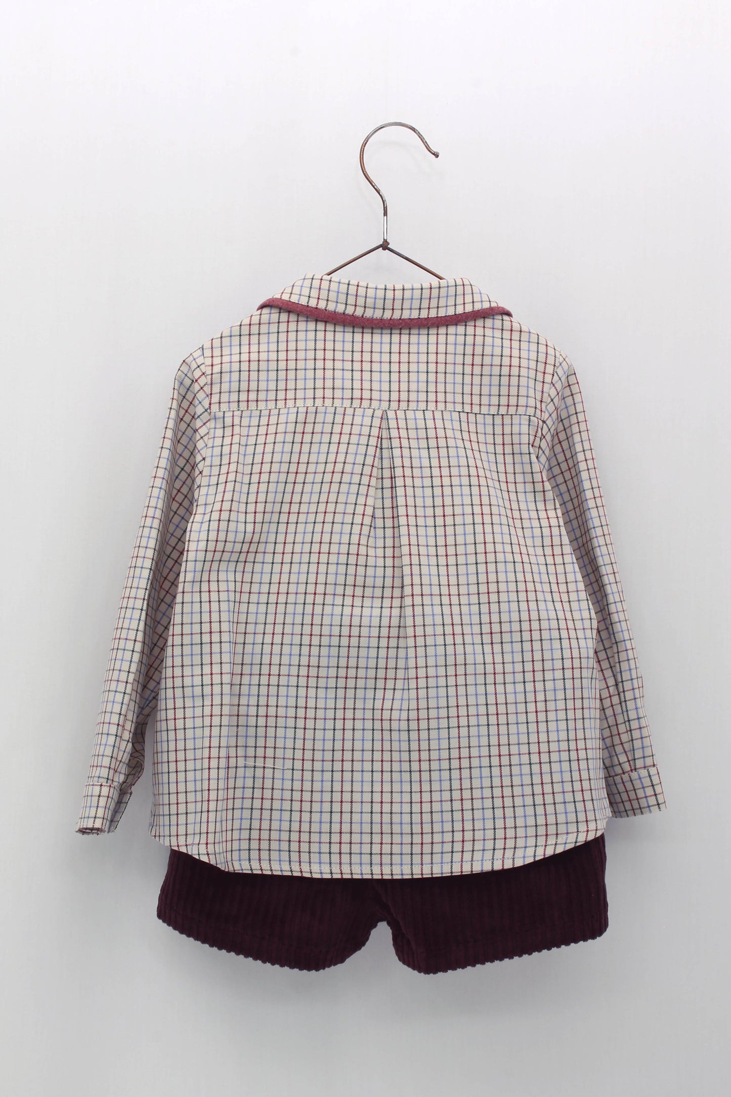 Checkered Shirt and Corduroy Shorts Set