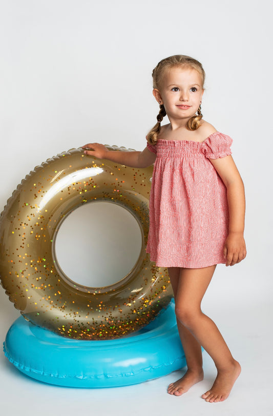 Vestido gomas en microcuadro vichy