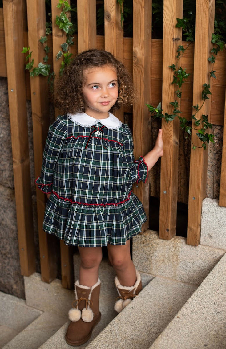 Vestido Tartán Cuello Con Punta